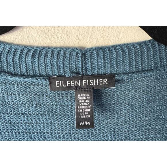 Eileen Fisher Linen Blend Knit Cardigan Women's Size Medium Open Front Teal - Picture 4 of 9